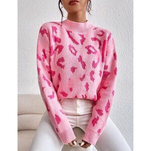Beautiful Leopard Neck Drop Shoulder Sweater